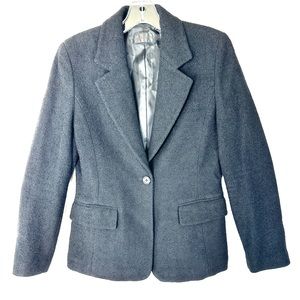 Donna Karan Vintage Women Size 10 Black Wool Boucle Blazer Jacket Hip Length